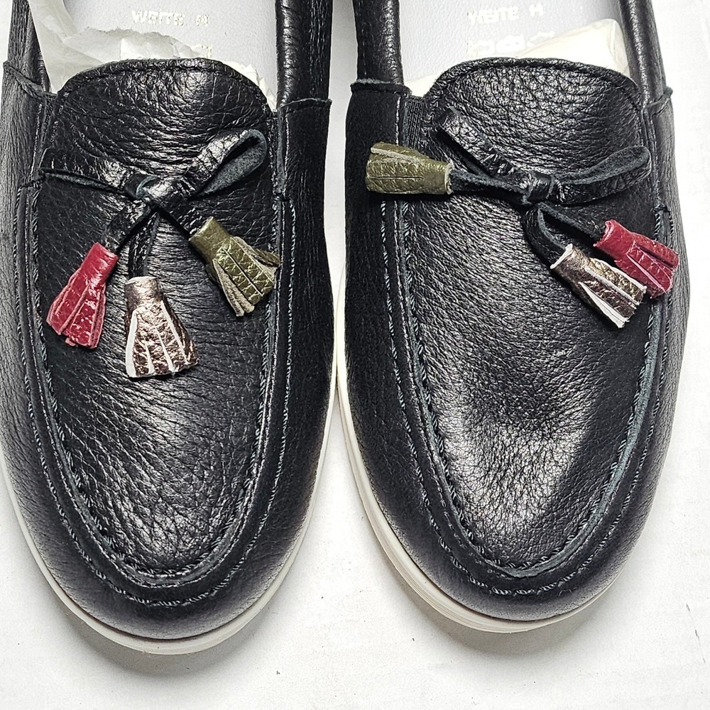 Vitaform Black Leather Tassel Loafers Slip On Low Wedge Shoes Womens 6W/36H NEW